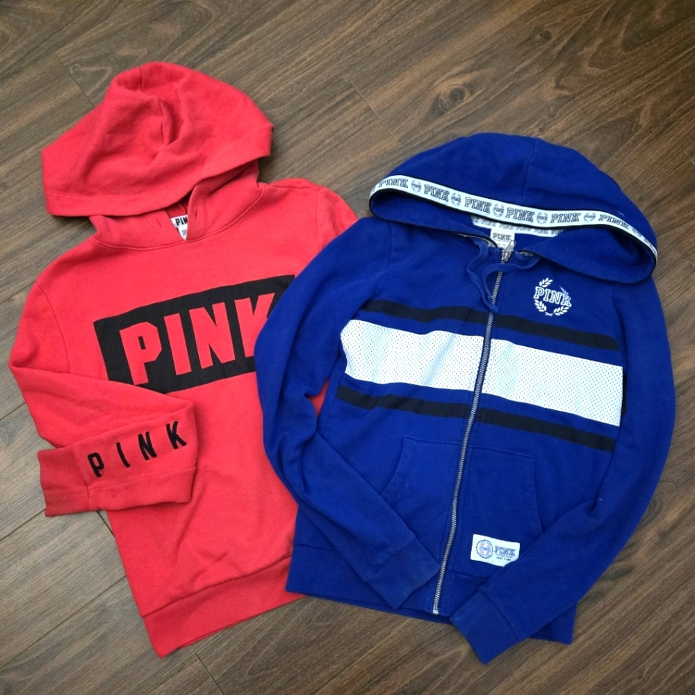 Victoria's Secret Pink and Blue Kids Hoodies Small XS Lot Of 2 Girls Women